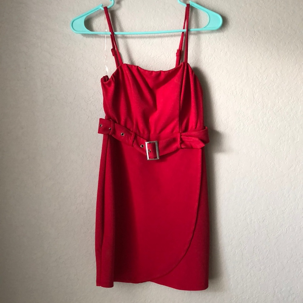 Belted red dress